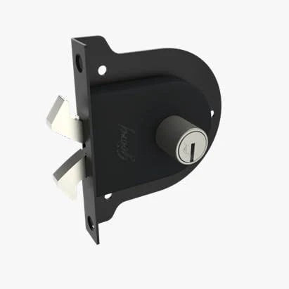 Black door lock mechanism on a white background
