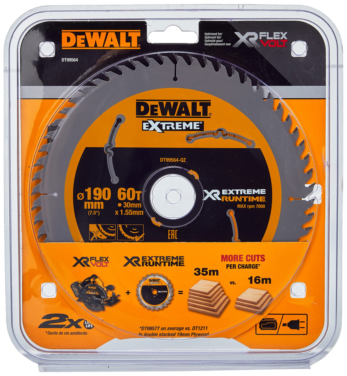 Dewalt DT99564-QZ-XR Extreme RUNTIME 190mm x 30mm 60D Portable Circular Saw Blades