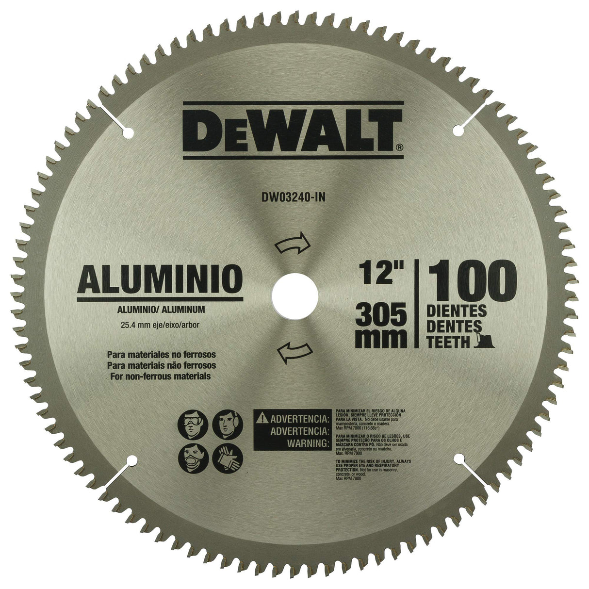 DEWALT DW03240 12" 305mm 100T Circular Saw Blade for Cutting Aluminium