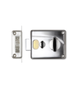 Metallic door lock mechanism on a white background