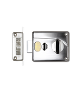 Metallic door lock mechanism on a white background