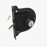 Black door lock mechanism on a white background