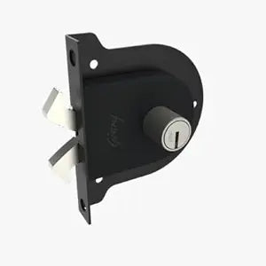 Black door lock mechanism on a white background