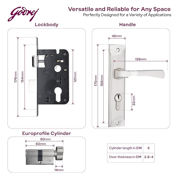 BM 04 175mm Door Handle Set 2C Satin Steel [4383]