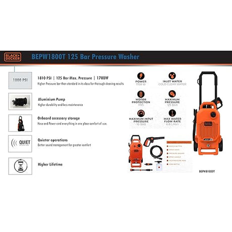 BLACK+DECKER BEPW1800T 1500W 1810PSI Pressure Washer