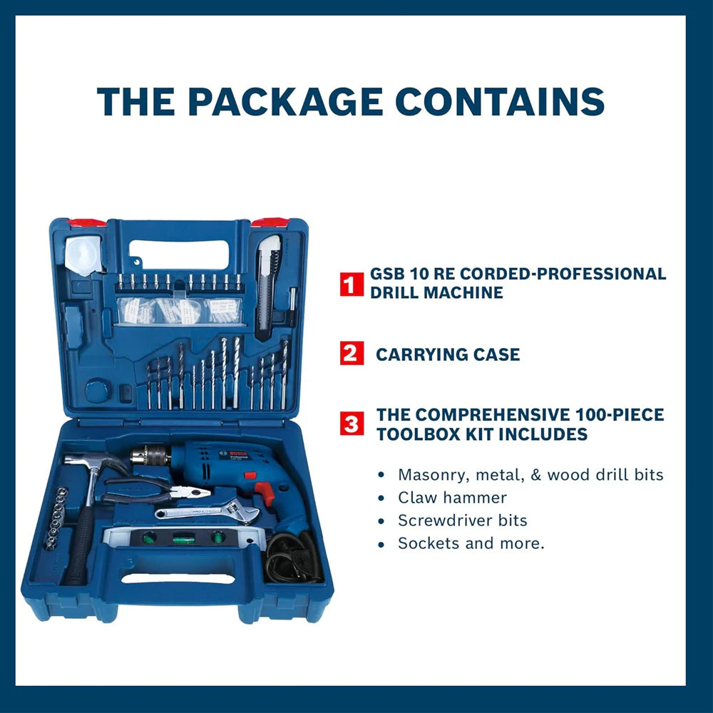 Bosch GSB 10RE 500W 10mm Impact Drill Kit - Tools Warehouse
