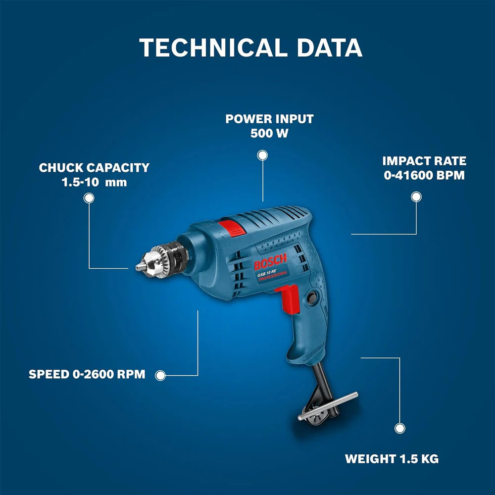 Bosch GSB 10RE 500W 10mm Impact Drill Kit - Tools Warehouse