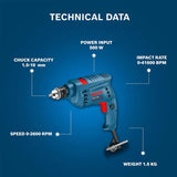 Bosch GSB 10RE 500W 10mm Impact Drill Kit