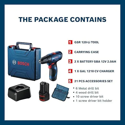 Bosch GSR 120‑LI Cordless Drill Driver Kit Pro - Tools Warehouse