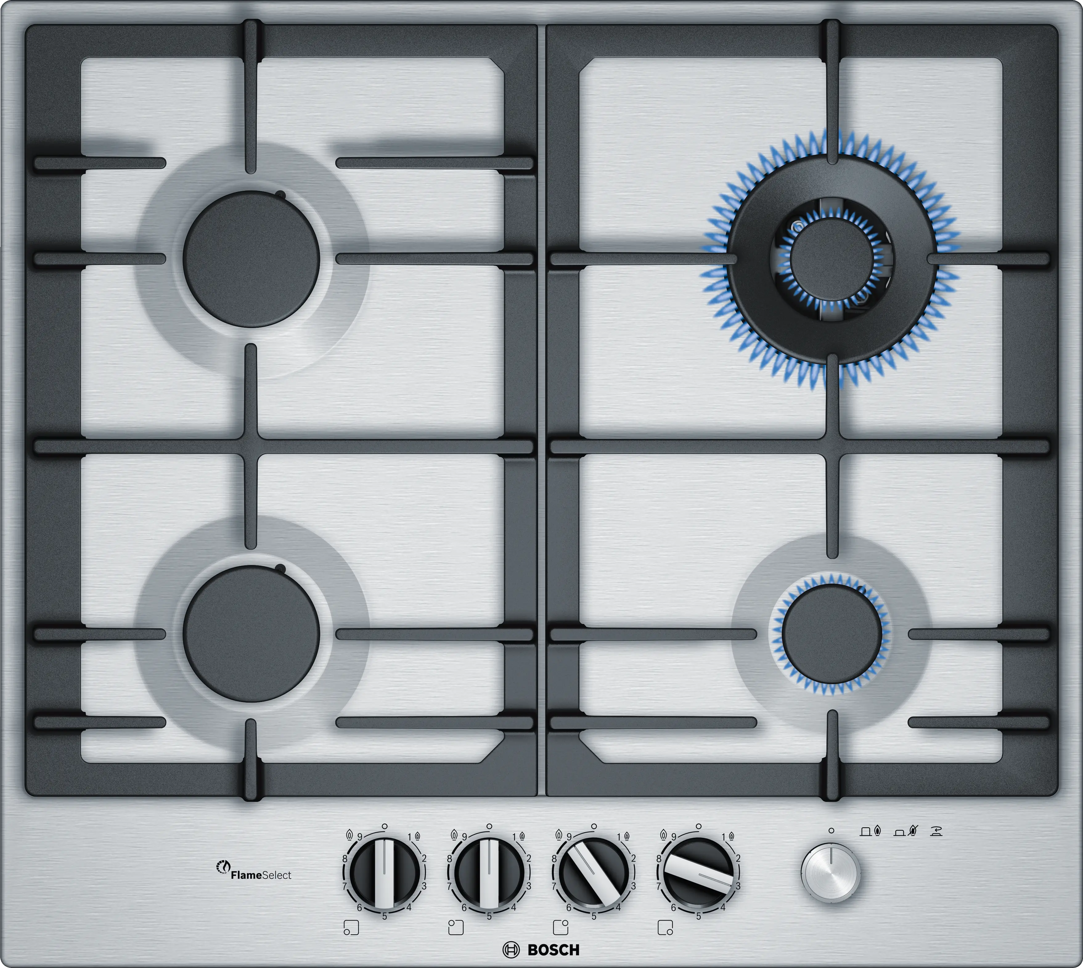 Bosch Stainless Steel Gas Cooktop 60cm 4 Burners FlameSelect PCH6A5M90I