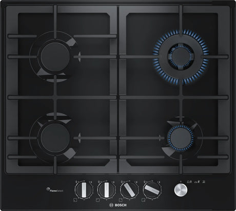 Bosch Black Enamel Gas Cooktop 60cm 4 Burners FlameSelect PCH6A6M90I