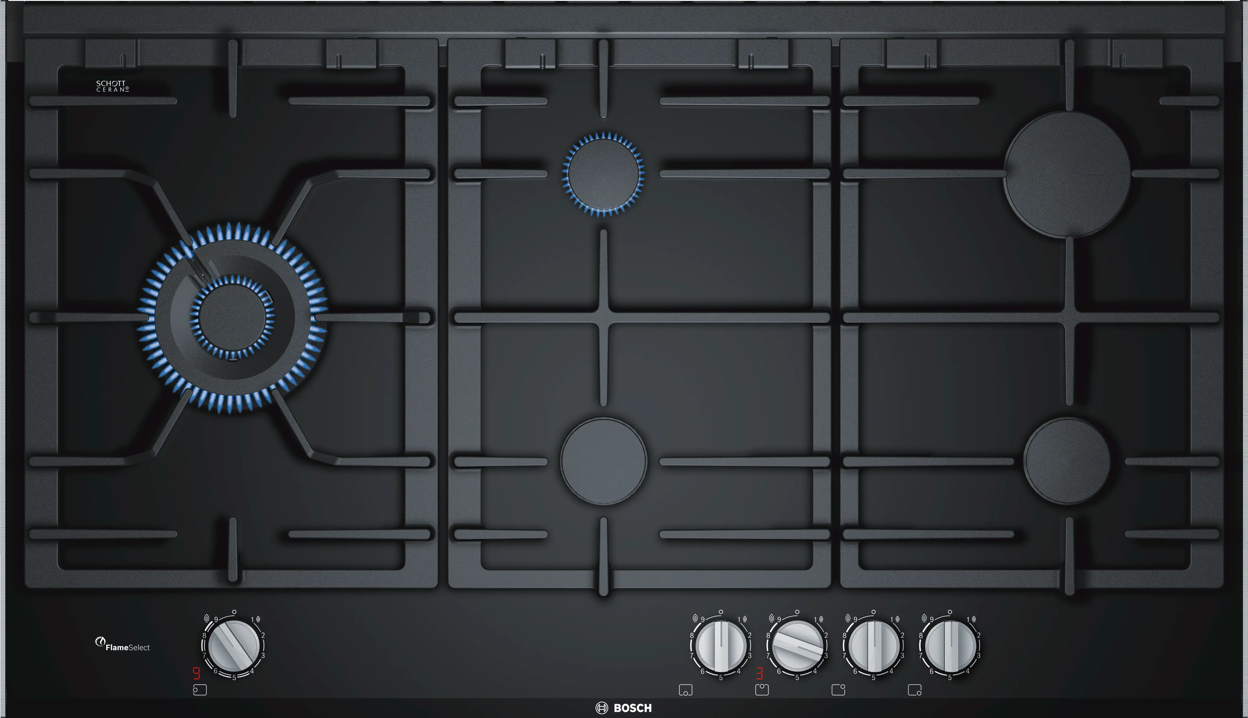 Bosch Black Ceramic Gas Cooktop 90cm 5 Burners FlameSelect PRS9A6D70I
