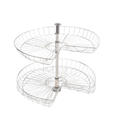 Three-tiered metal wire lazy susan on a white background