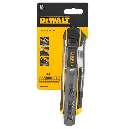 Dewalt 18 mm Snap-off Knife With Auto-Lock Slider & 3 Replaceable Blades