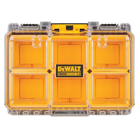 Dewalt Toughsystem 2.0 Half Width Clear Lid Deep Organiser With 6 Removable Deep Cups & 10 Kg Load Capacity