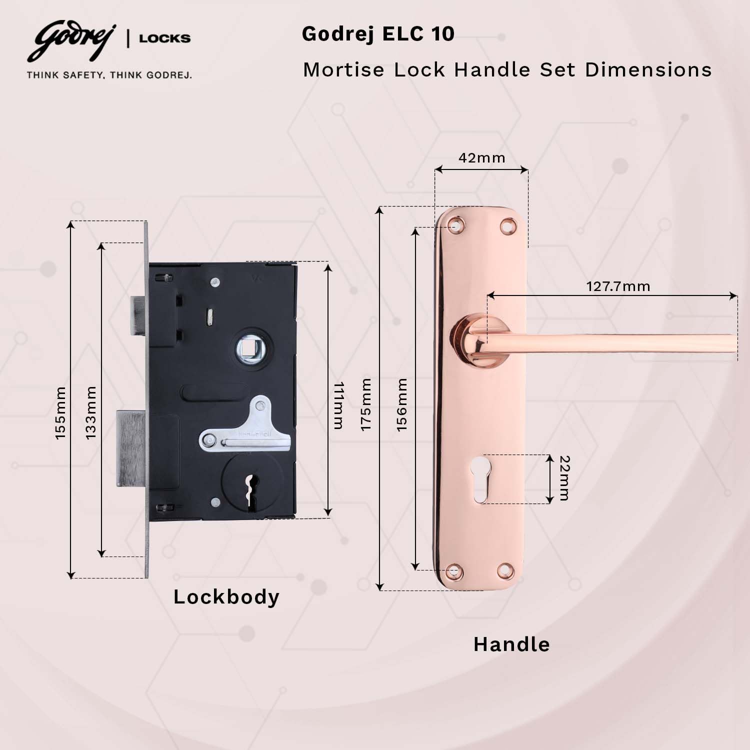 ELC 10 6 Lever Mortise Lock Rose Gold Model 6622