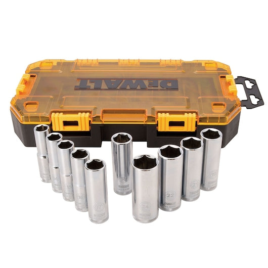 Dewalt 10 Pcs 1/2 Inch Sq. Drive Deep Socket Set In Toughbox