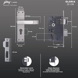 GLORIA 200mm Door Handle Set 1CK with Victor Cylinder – Satin Steel (3130)