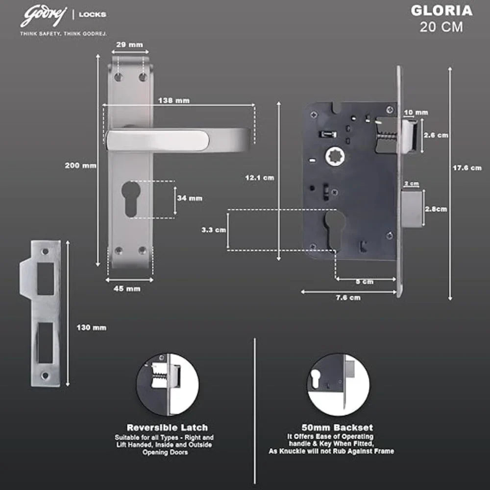 Godrej Gloria 200 mm Door Handle Set 1CK with Victor Cylinder