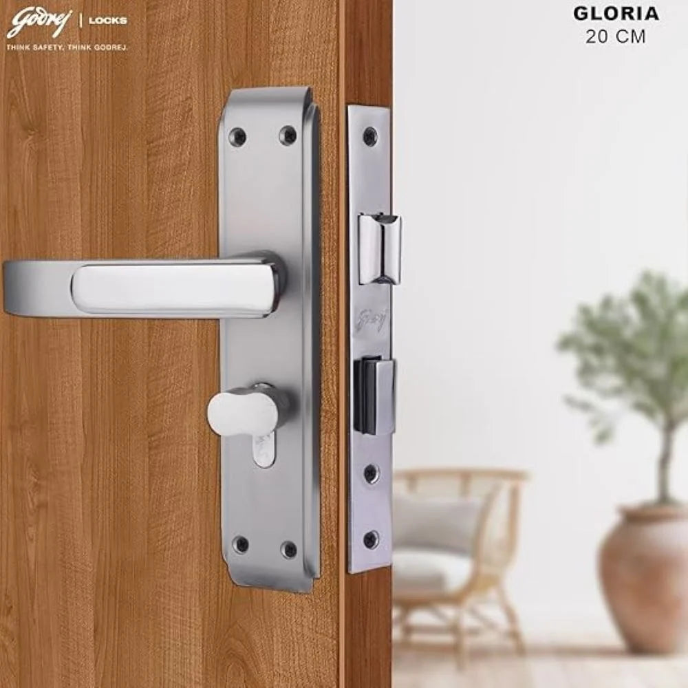 GLORIA 200mm Door Handle Set 1CK with Victor Cylinder – Satin Steel (3130)