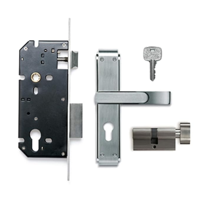 GLORIA 200mm Door Handle Set 2C with Victor Cylinder – Satin Steel (3128)