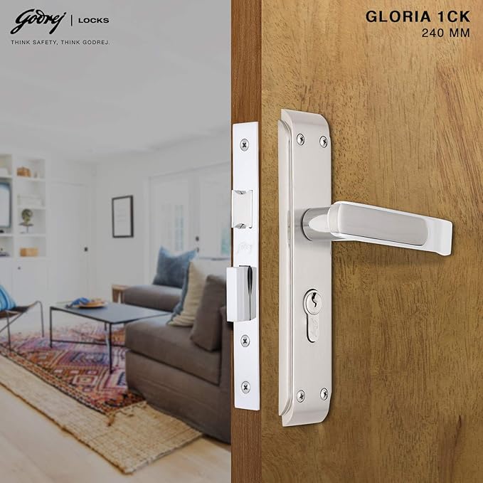 GLORIA 240mm Door Handle Set 1CK with Victor Cylinder – Satin Steel (3126)