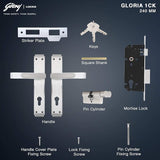 GLORIA 240mm Door Handle Set 1CK with Victor Cylinder – Satin Steel (3126)