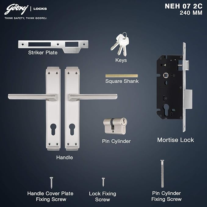 Godrej NEH07 240mm Door Handle Set 2C - Satin Steel