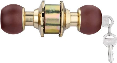 Door handle with key on a white background