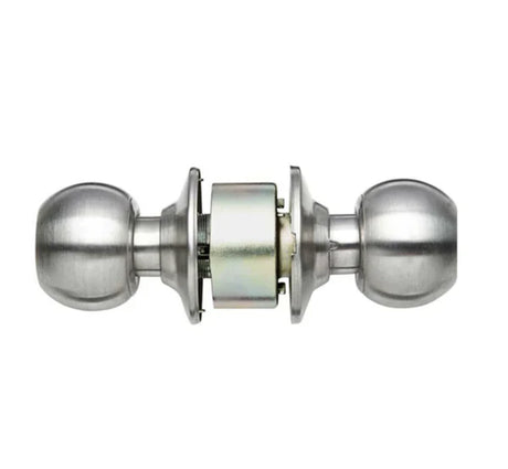 Metal door handle on a white background