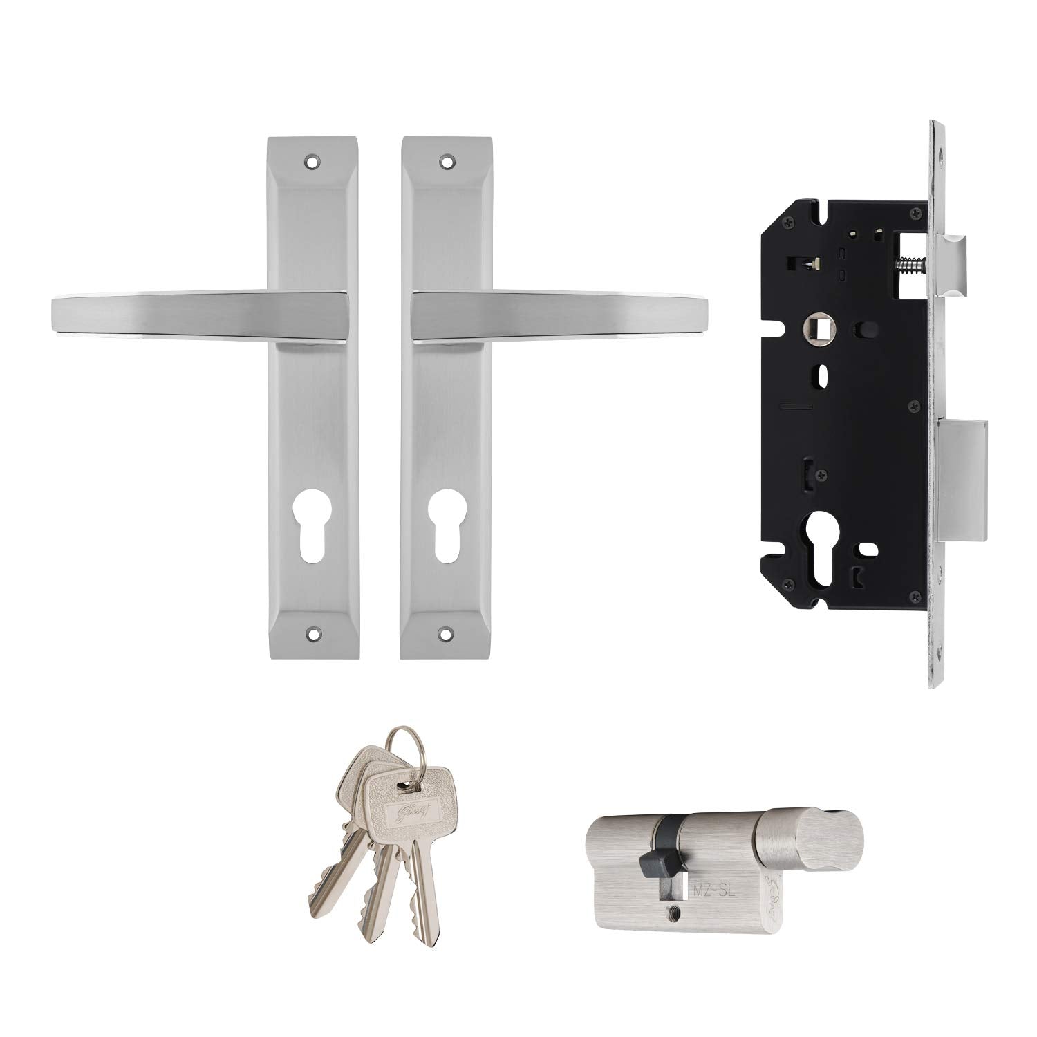 Godrej NEH 06 240 mm Door Handle Set 1CK - Satin Steel