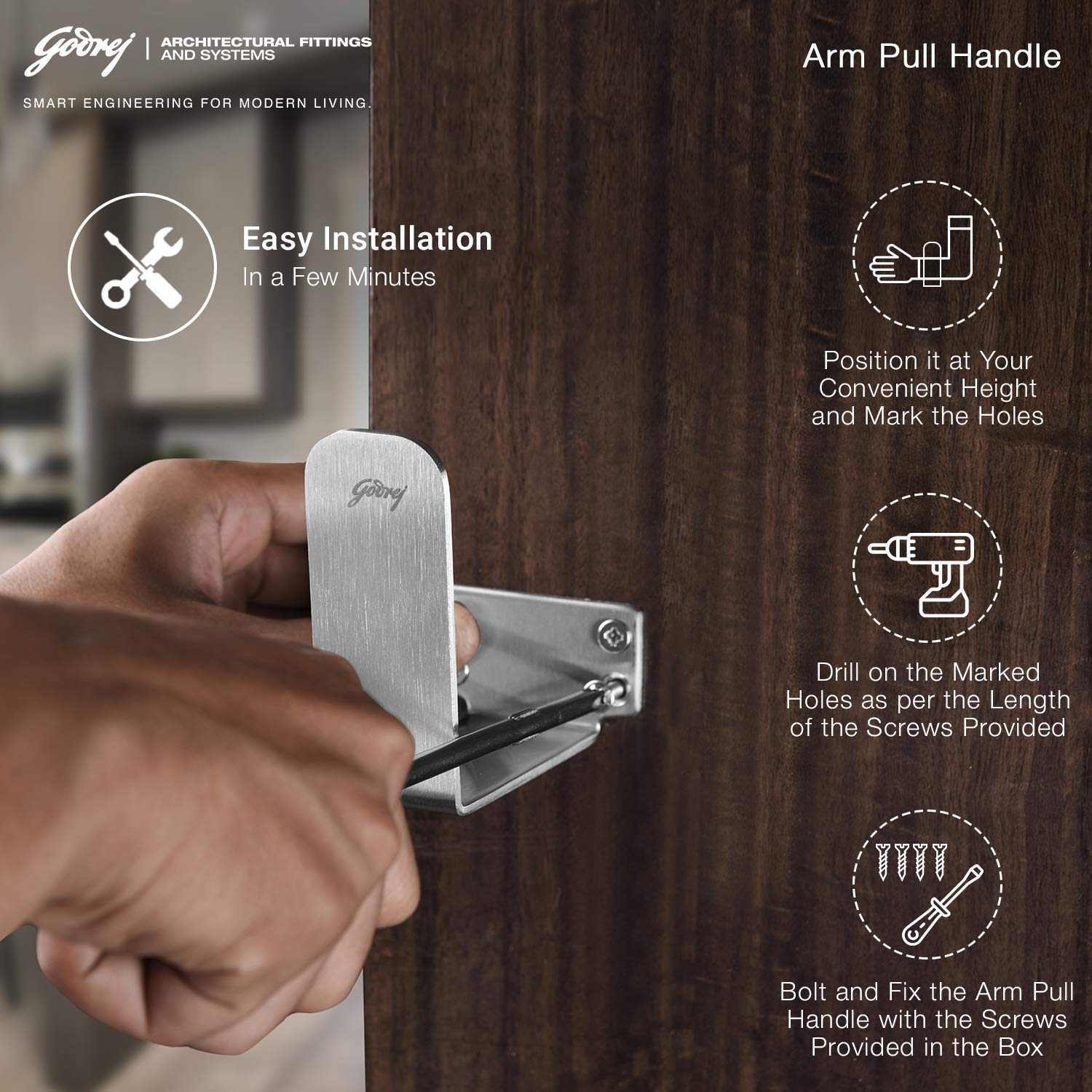 Godrej NEH08 240mm Door Handle Set 2C - Satin Steel