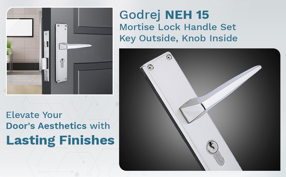 Godrej NEH15 200mm Door Handle Set 1CK - Satin Steel