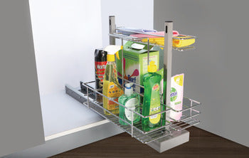 Hafele Bottom Mounted Detergent Rack 400mm Cabinet Width Baskets with Wire Bottom
