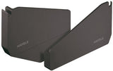 Two black Hafele wall-mounted shelves on a white background