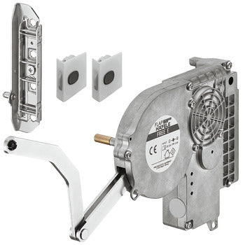 Mechanical component with a fan and various parts on a white background