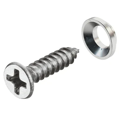 Metal screw with a washer on a white background
