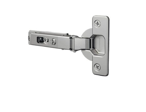 Metallic door hinge on a white background