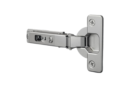 Metallic door hinge on a white background