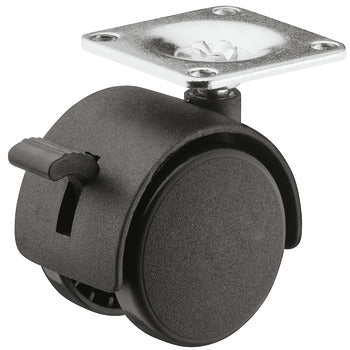 Hafele Tandema 40 Twin Wheel Castor with Mounting Plate and Brake Plastic Black 40Kg For Carpet