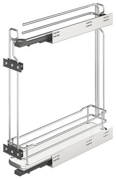 Metal cabinet organizer with two shelves on a white background
