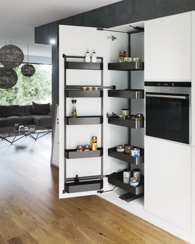 Modern kitchen with pull-out shelves and appliances