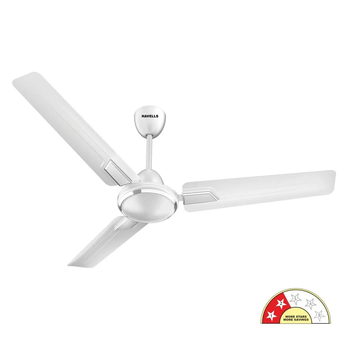 White ceiling fan with three blades on a white background