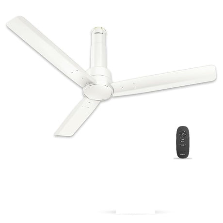 White ceiling fan with remote control on a white background