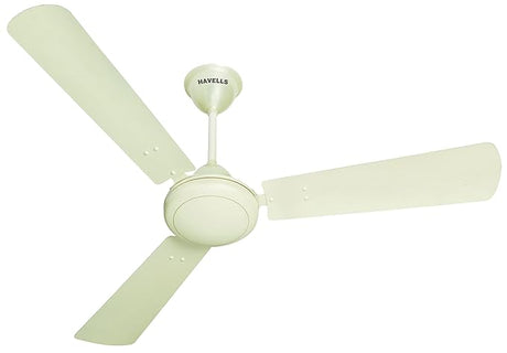 Ceiling fan with four blades and 'Havells' logo on a white background