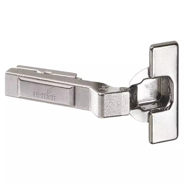 Metal cabinet hinge on a white background