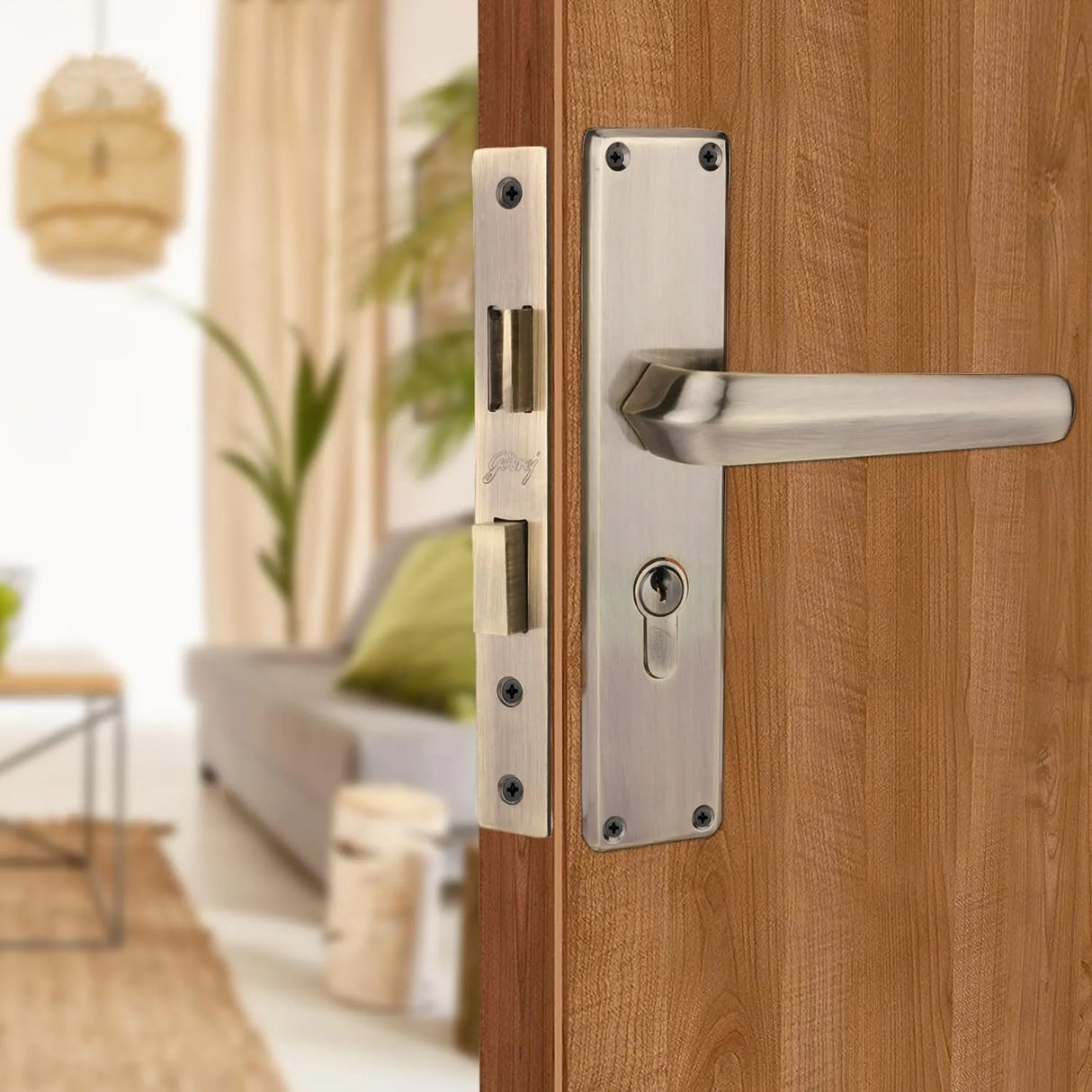 Godrej NEH20 200mm Handle & Lock Combo Satin Steel
