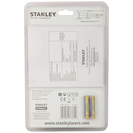 Stanley High Accuracy Industrial Digital Infrared Thermometer With 38°C to 520°C Temperature Range & IP 20 for dust protection