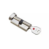 Lock cylinder with key on a white background
