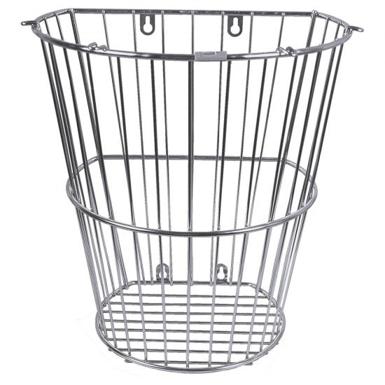 Metal wire fruit basket on a white background